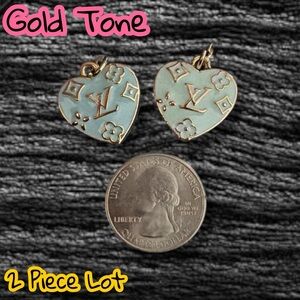LAST ONE - 2 Piece Lot Mini Monogram Heart Gold Tone Zipper Pull Charm